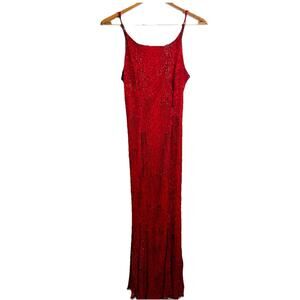 Vintage 90s Stenay 100% Silk Beaded Evening Dress Womens Size 6 Red Prom